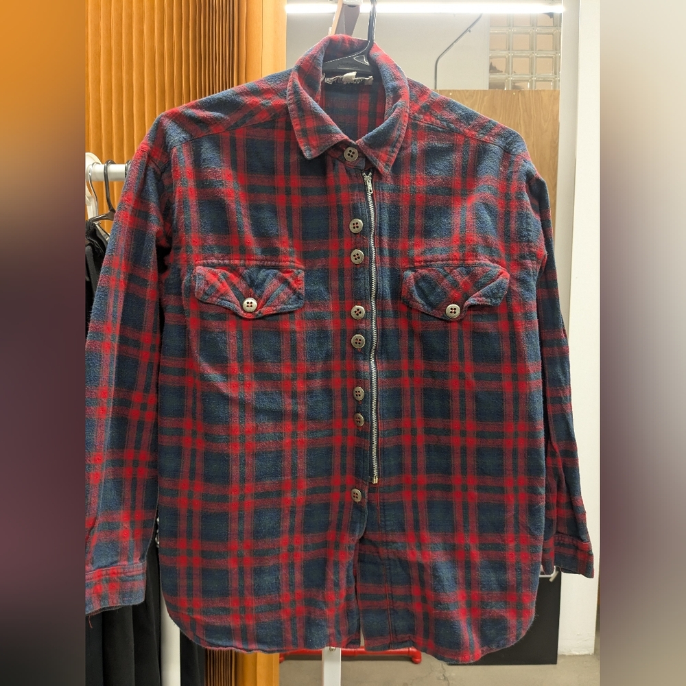 Crazy Horse Girl Vintage Red and Blue Plaid Flannel Shirt